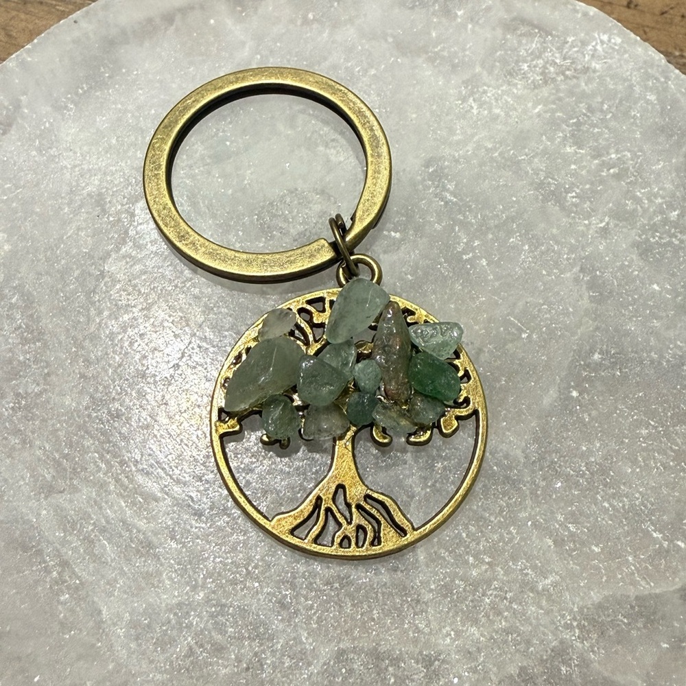 PRICE IS FIRM - Green Aventurine Bronze Tree of Life Handmade Keychain/Bag Tag